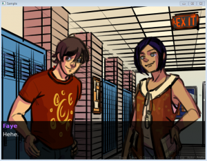 Rough screenshot of teens conversing from in-progress visual novel